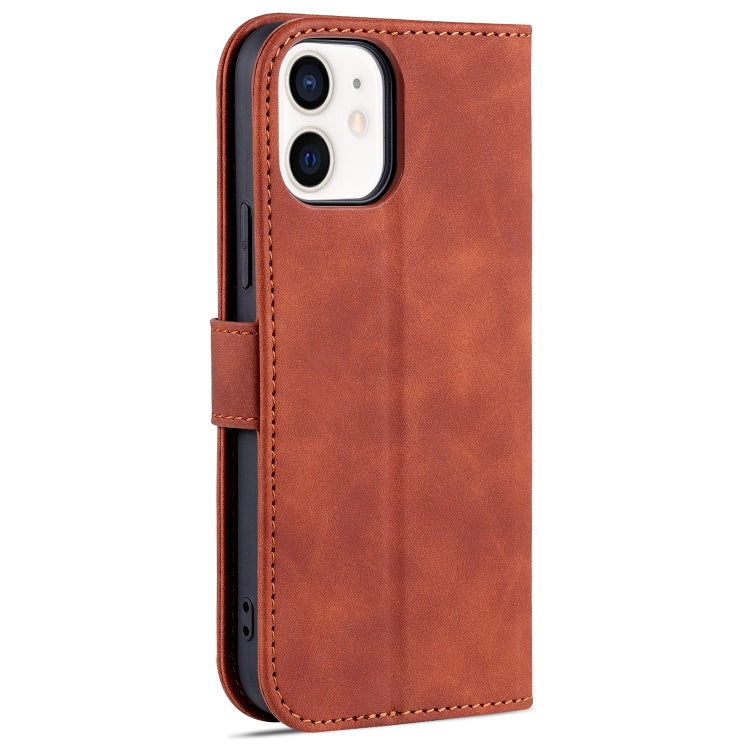 For iPhone 12 mini AZNS Skin Feel Calf Texture Horizontal Flip Leather Case with Card Slots & Holder & Wallet(Brown) - HoMEdemic™ 