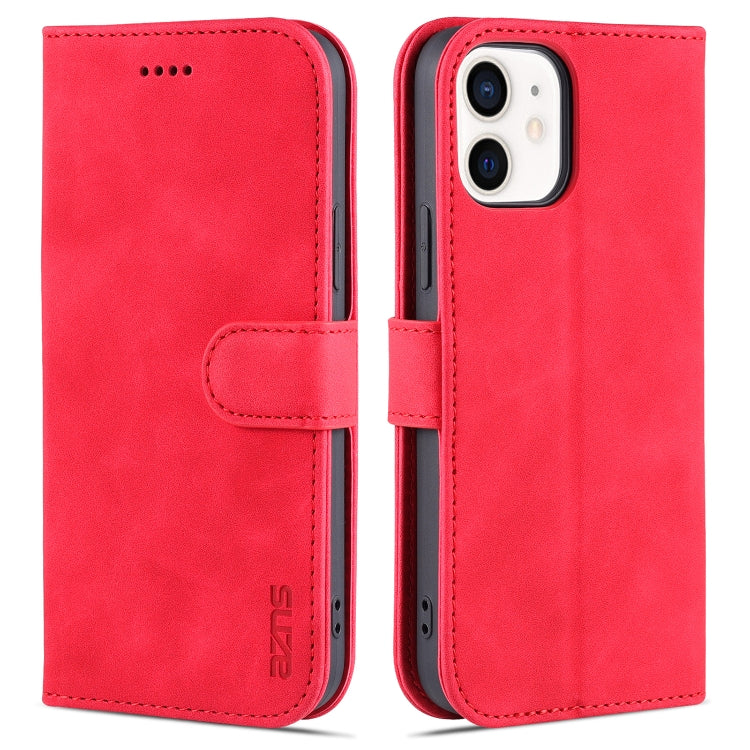 For iPhone 12 mini AZNS Skin Feel Calf Texture Horizontal Flip Leather Case with Card Slots & Holder & Wallet(Red) - HoMEdemic™ 