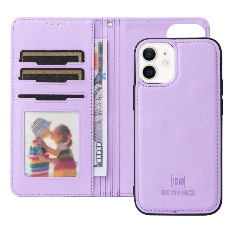 For iPhone 12 mini BETOPNICE BN-005 2 in 1 Detachable Imitate Genuine Leather Phone Case(Light Purple) - HoMEdemic™ 