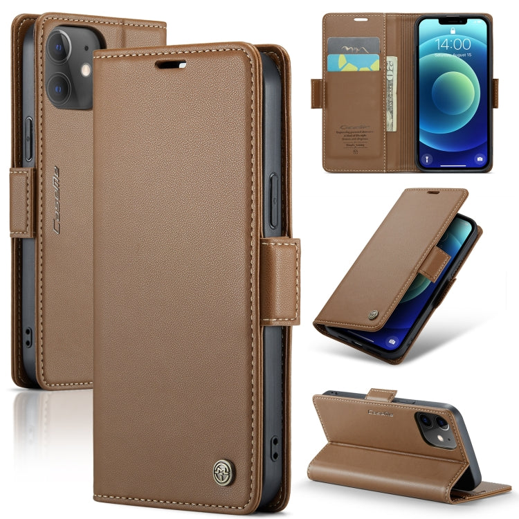 For iPhone 12 mini CaseMe 023 Butterfly Buckle Litchi Texture RFID Anti-theft Leather Phone Case(Brown) - HoMEdemic™ 