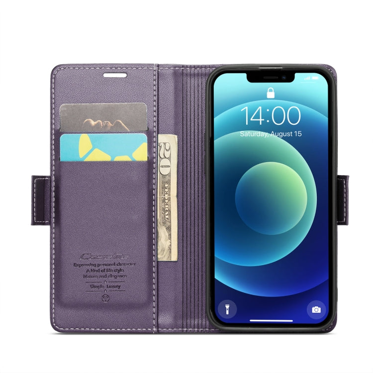 For iPhone 12 mini CaseMe 023 Butterfly Buckle Litchi Texture RFID Anti-theft Leather Phone Case(Pearly Purple) - HoMEdemic™ 
