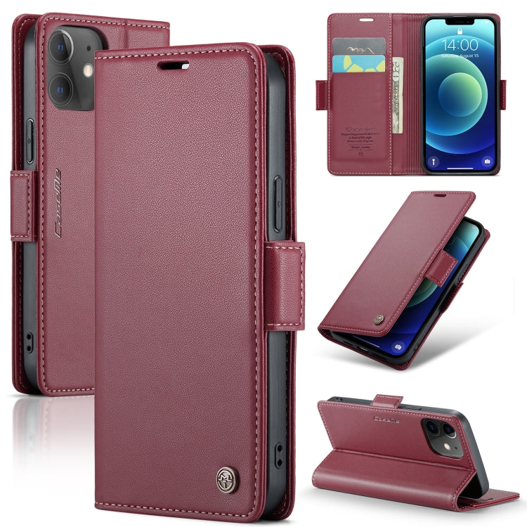 For iPhone 12 mini CaseMe 023 Butterfly Buckle Litchi Texture RFID Anti-theft Leather Phone Case(Wine Red) - HoMEdemic™ 