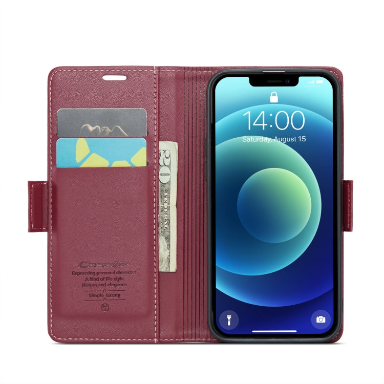 For iPhone 12 mini CaseMe 023 Butterfly Buckle Litchi Texture RFID Anti-theft Leather Phone Case(Wine Red) - HoMEdemic™ 