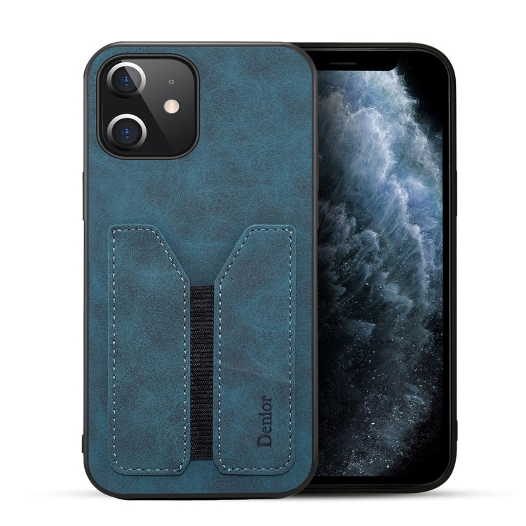 For iPhone 12 mini Denior DV Elastic Card PU Back Cover Phone Case(Blue) - HoMEdemic™ 