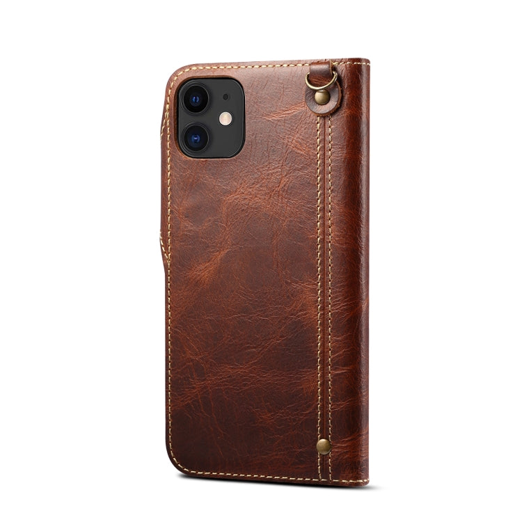 For iPhone 12 mini Denior Oil Wax Cowhide Magnetic Button Genuine Leather Case(Brown) - HoMEdemic™ 