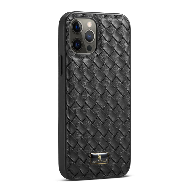 For iPhone 12 mini Fierre Shann Leather Texture Phone Back Cover Case (Woven Black) - HoMEdemic™ 