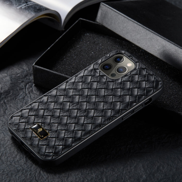 For iPhone 12 mini Fierre Shann Leather Texture Phone Back Cover Case (Woven Black) - HoMEdemic™ 