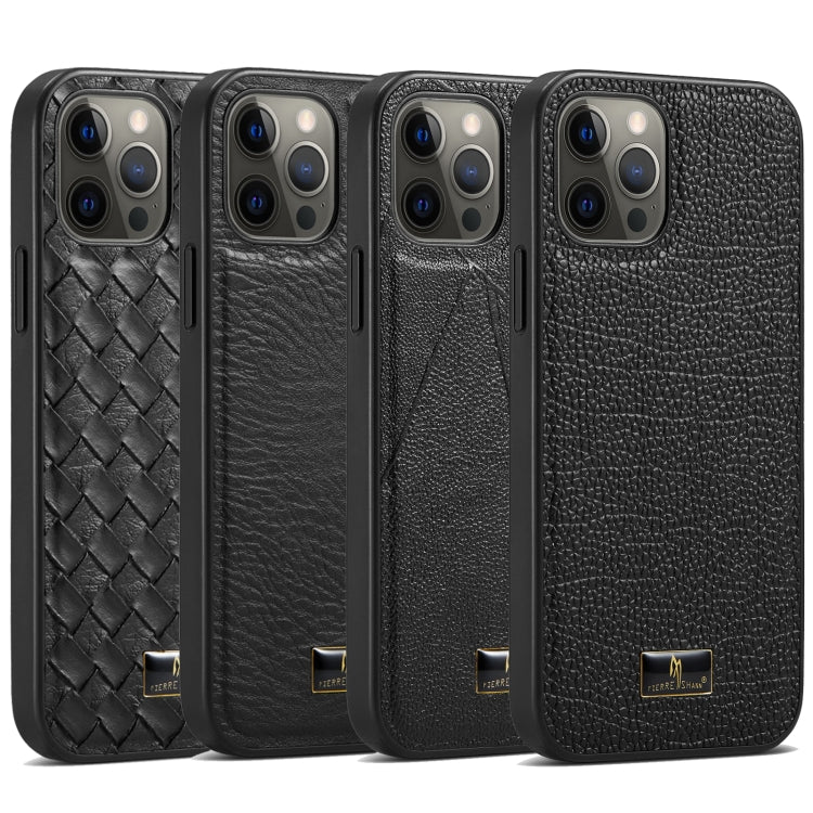 For iPhone 12 mini Fierre Shann Leather Texture Phone Back Cover Case (Woven Black) - HoMEdemic™ 