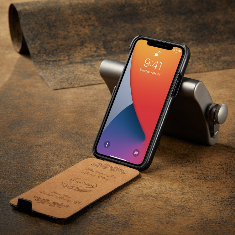 For iPhone 12 mini Fierre Shann Retro Oil Wax Texture Vertical Flip PU Leather Case (Black) - HoMEdemic™ 