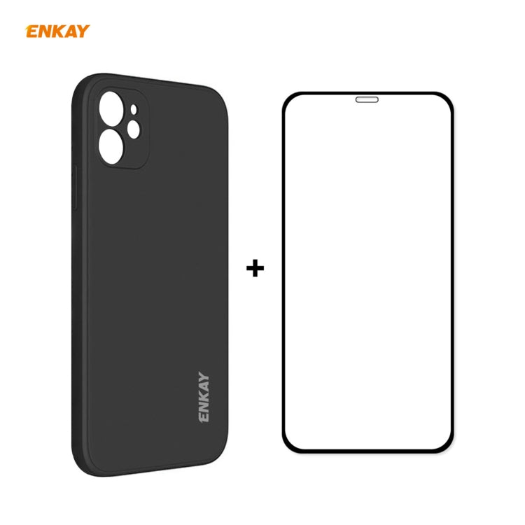 For iPhone 12 mini Hat-Prince ENKAY ENK-PC0672 Liquid Silicone Straight Edge Shockproof Case + 0.26mm 9H 2.5D Full Glue Tempered Glass Film(Black) - HoMEdemic™ 