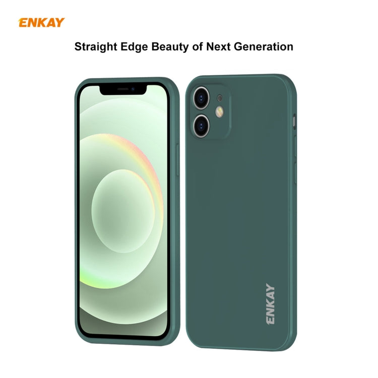 For iPhone 12 mini Hat-Prince ENKAY ENK-PC0672 Liquid Silicone Straight Edge Shockproof Case + 0.26mm 9H 2.5D Full Glue Tempered Glass Film(Dark Blue) - HoMEdemic™ 