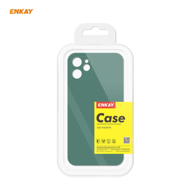 For iPhone 12 mini Hat-Prince ENKAY ENK-PC0672 Liquid Silicone Straight Edge Shockproof Case + 0.26mm 9H 2.5D Full Glue Tempered Glass Film(Dark Green) - HoMEdemic™ 