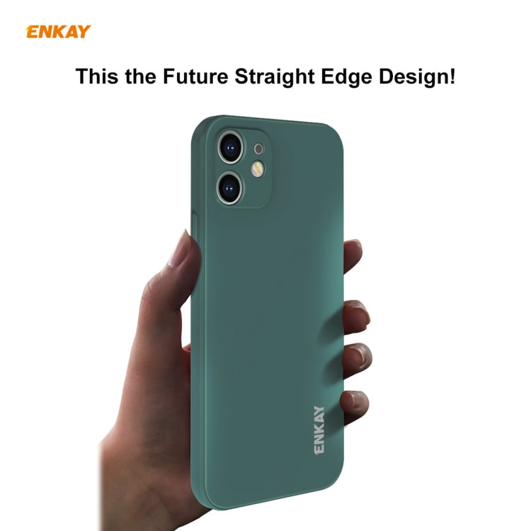 For iPhone 12 mini Hat-Prince ENKAY ENK-PC0672 Liquid Silicone Straight Edge Shockproof Case + 0.26mm 9H 2.5D Full Glue Tempered Glass Film(Light Green) - HoMEdemic™ 