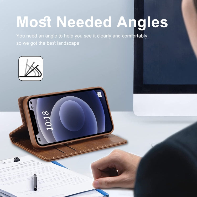 For iPhone 12 mini LC.IMEEKE RFID Anti-theft Leather Phone Case(Brown) - HoMEdemic™ 