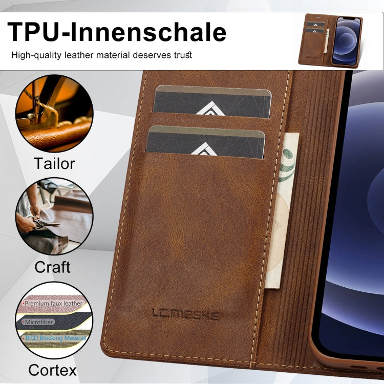 For iPhone 12 mini LC.IMEEKE RFID Anti-theft Leather Phone Case(Brown) - HoMEdemic™ 