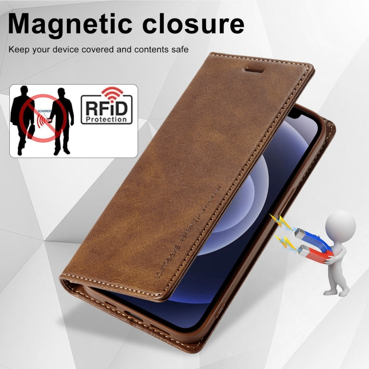 For iPhone 12 mini LC.IMEEKE RFID Anti-theft Leather Phone Case(Brown) - HoMEdemic™ 