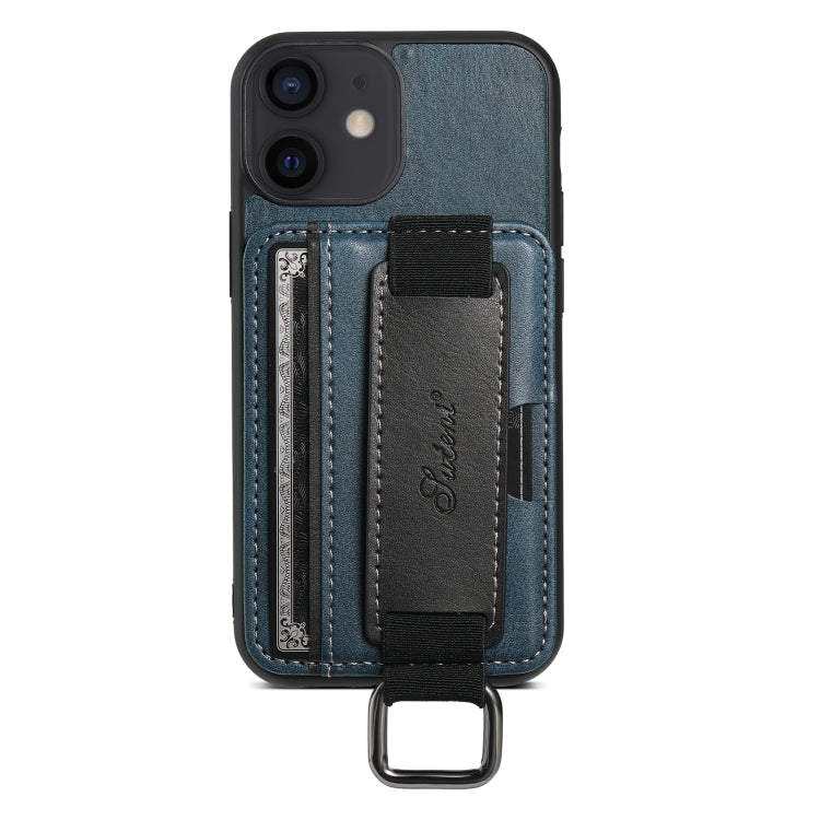 For iPhone 12 mini Suteni H13 Card Wallet Wrist Strap Holder PU Phone Case(Blue) - HoMEdemic™ 