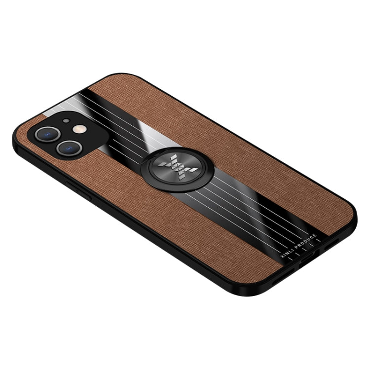 For iPhone 12 mini XINLI Stitching Cloth Textue Shockproof TPU Protective Case with Ring Holder (Brown) - HoMEdemic™ 