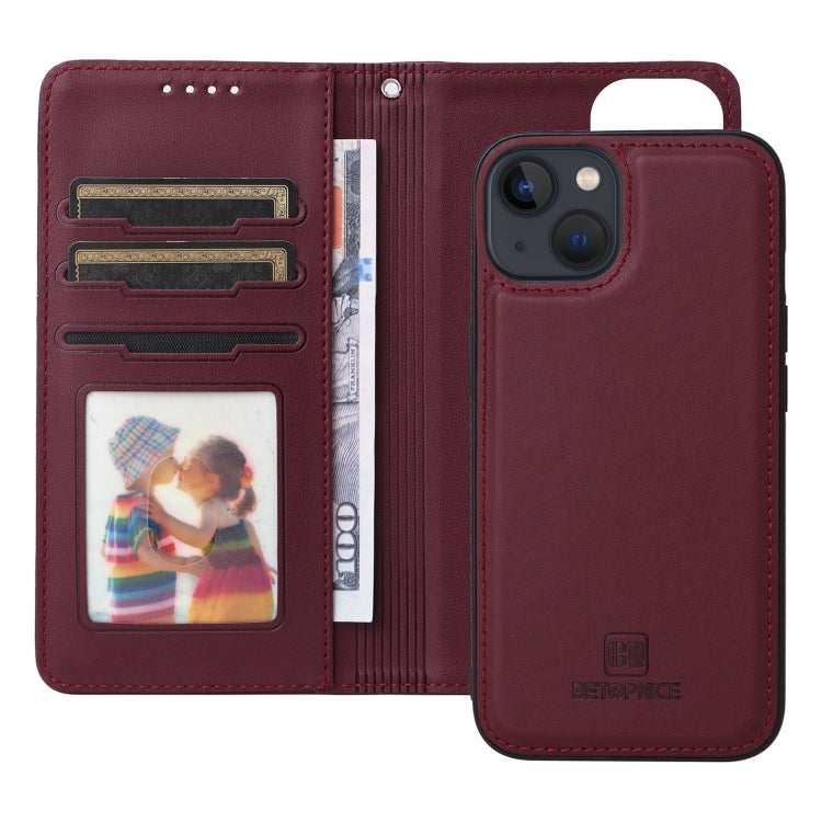 For iPhone 13 / 14 BETOPNICE BN-005 2 in 1 Detachable Imitate Genuine Leather Phone Case(Wine Red) - HoMEdemic™ 