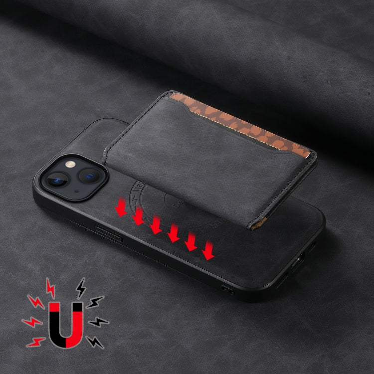 For iPhone 13 / 14 Denior D13 Retro Texture Leather MagSafe Card Bag Phone Case(Black) - HoMEdemic™ 