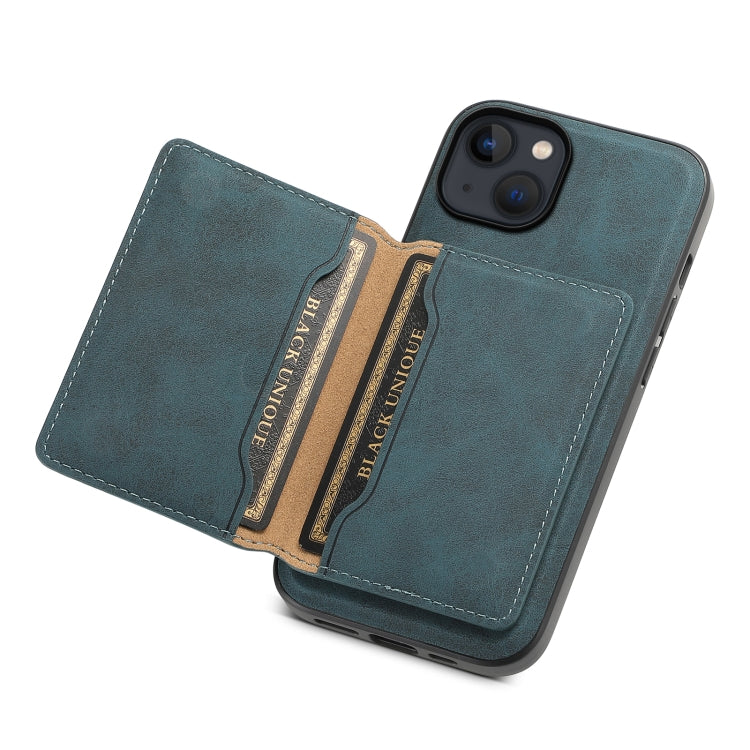 For iPhone 13 / 14 Denior D13 Retro Texture Leather MagSafe Card Bag Phone Case(Blue) - HoMEdemic™ 