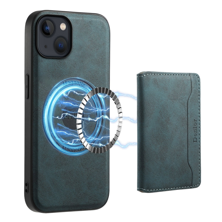 For iPhone 13 / 14 Denior D13 Retro Texture Leather MagSafe Card Bag Phone Case(Blue) - HoMEdemic™ 