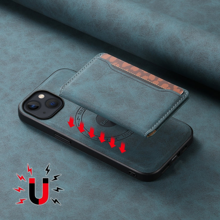 For iPhone 13 / 14 Denior D13 Retro Texture Leather MagSafe Card Bag Phone Case(Blue) - HoMEdemic™ 