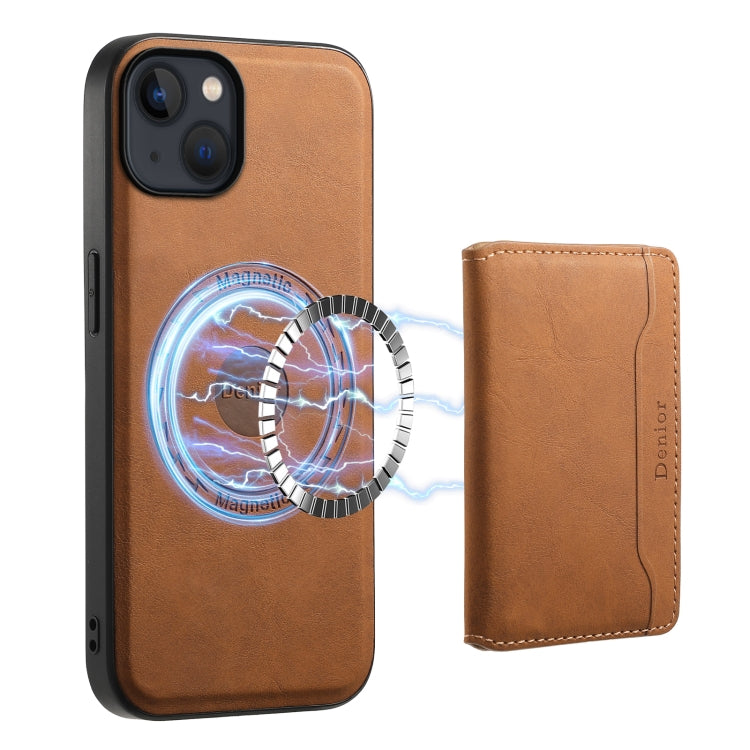 For iPhone 13 / 14 Denior D13 Retro Texture Leather MagSafe Card Bag Phone Case(Brown) - HoMEdemic™ 