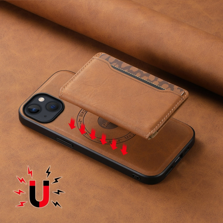 For iPhone 13 / 14 Denior D13 Retro Texture Leather MagSafe Card Bag Phone Case(Brown) - HoMEdemic™ 