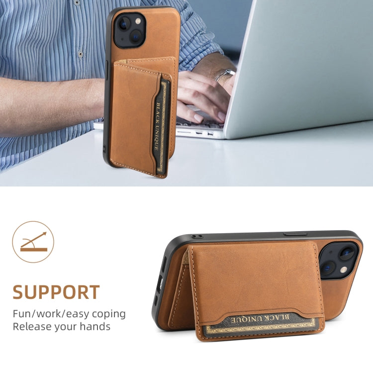 For iPhone 13 / 14 Denior D13 Retro Texture Leather MagSafe Card Bag Phone Case(Brown) - HoMEdemic™ 