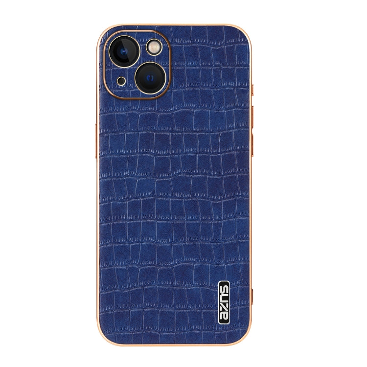 For iPhone 13 AZNS Electroplated Frame Crocodile Texture Full Coverage Phone Case(Blue) - HoMEdemic™ 