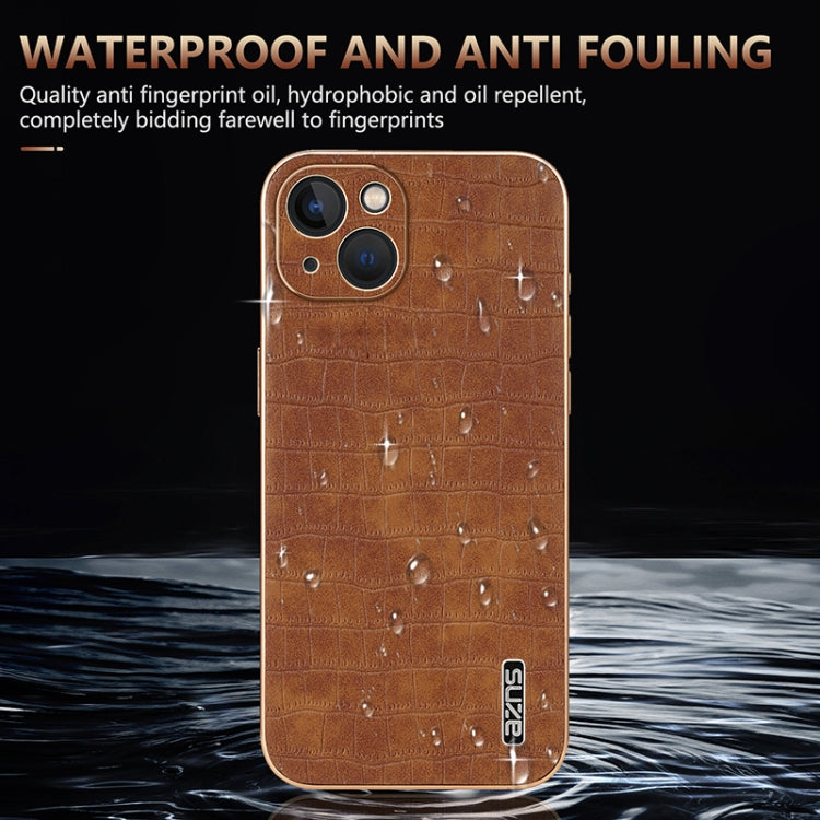 For iPhone 13 AZNS Electroplated Frame Crocodile Texture Full Coverage Phone Case(Brown) - HoMEdemic™ 