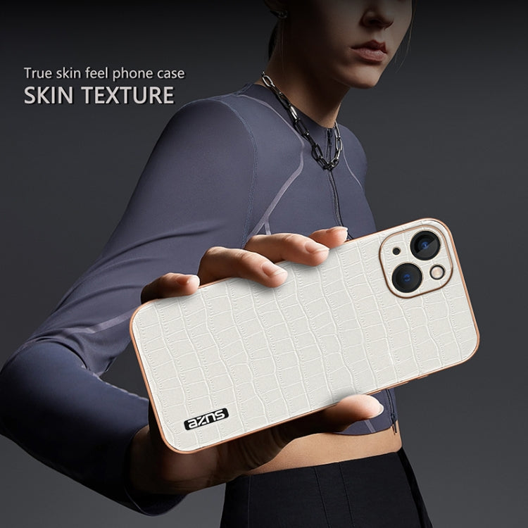 For iPhone 13 AZNS Electroplated Frame Crocodile Texture Full Coverage Phone Case(White) - HoMEdemic™ 