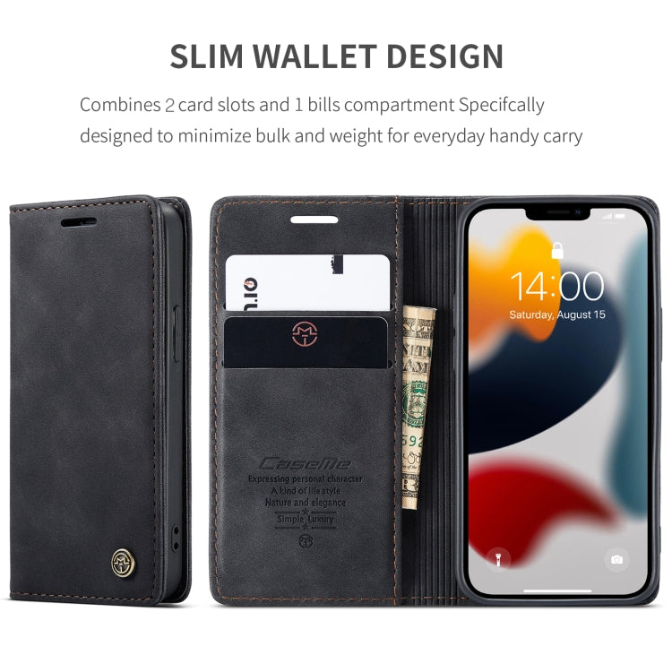 For iPhone 13 CaseMe-013 Multifunctional Retro Frosted Horizontal Flip Leather Case with Card Slot & Holder & Wallet(Black) - HoMEdemic™ 
