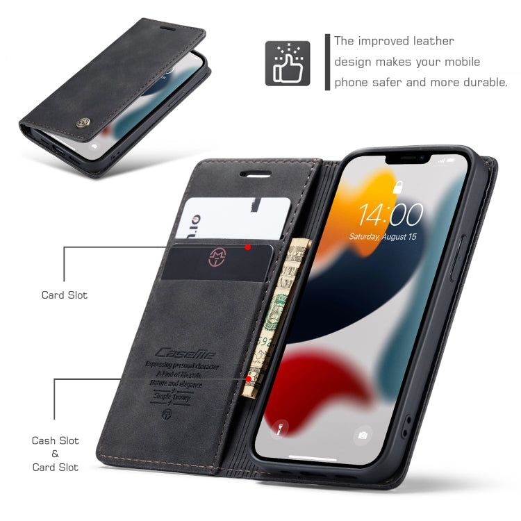 For iPhone 13 CaseMe-013 Multifunctional Retro Frosted Horizontal Flip Leather Case with Card Slot & Holder & Wallet(Black) - HoMEdemic™ 