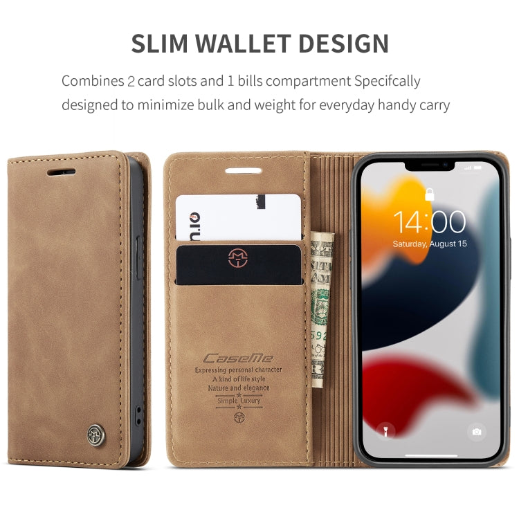 For iPhone 13 CaseMe-013 Multifunctional Retro Frosted Horizontal Flip Leather Case with Card Slot & Holder & Wallet(Brown) - HoMEdemic™ 