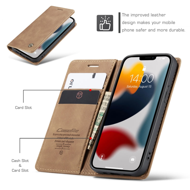 For iPhone 13 CaseMe-013 Multifunctional Retro Frosted Horizontal Flip Leather Case with Card Slot & Holder & Wallet(Brown) - HoMEdemic™ 