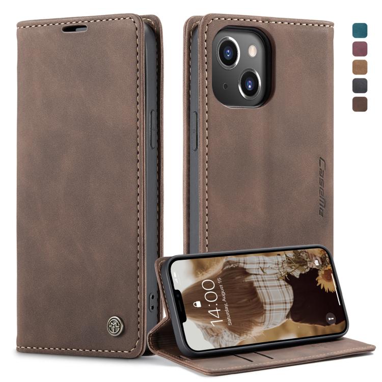 For iPhone 13 CaseMe-013 Multifunctional Retro Frosted Horizontal Flip Leather Case with Card Slot & Holder & Wallet(Coffee) - HoMEdemic™ 