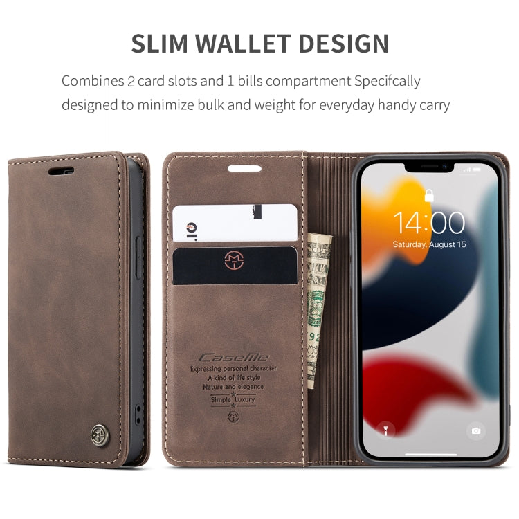 For iPhone 13 CaseMe-013 Multifunctional Retro Frosted Horizontal Flip Leather Case with Card Slot & Holder & Wallet(Coffee) - HoMEdemic™ 