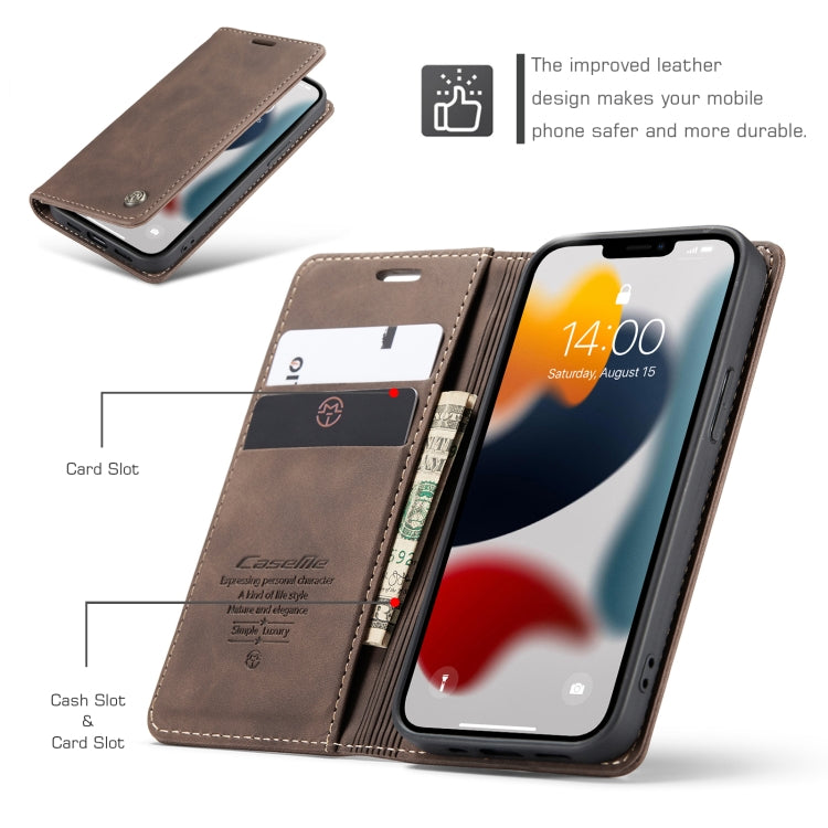 For iPhone 13 CaseMe-013 Multifunctional Retro Frosted Horizontal Flip Leather Case with Card Slot & Holder & Wallet(Coffee) - HoMEdemic™ 