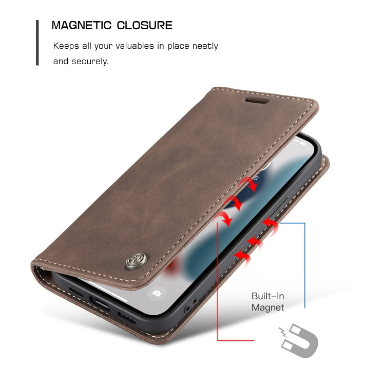 For iPhone 13 CaseMe-013 Multifunctional Retro Frosted Horizontal Flip Leather Case with Card Slot & Holder & Wallet(Coffee) - HoMEdemic™ 