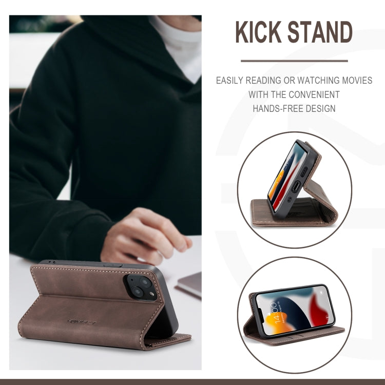 For iPhone 13 CaseMe-013 Multifunctional Retro Frosted Horizontal Flip Leather Case with Card Slot & Holder & Wallet(Coffee) - HoMEdemic™ 