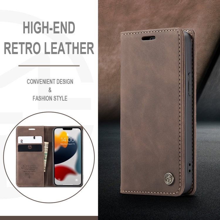 For iPhone 13 CaseMe-013 Multifunctional Retro Frosted Horizontal Flip Leather Case with Card Slot & Holder & Wallet(Coffee) - HoMEdemic™ 