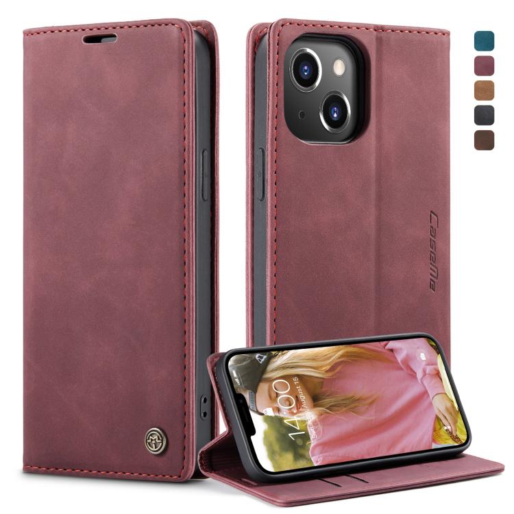 For iPhone 13 CaseMe-013 Multifunctional Retro Frosted Horizontal Flip Leather Case with Card Slot & Holder & Wallet(Wine Red) - HoMEdemic™ 