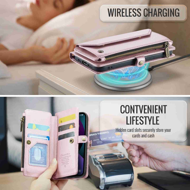 For iPhone 13 CaseMe C36 Card Slots Zipper Wallet RFID Anti-theft Leather Phone Case(Pink) - HoMEdemic™ 