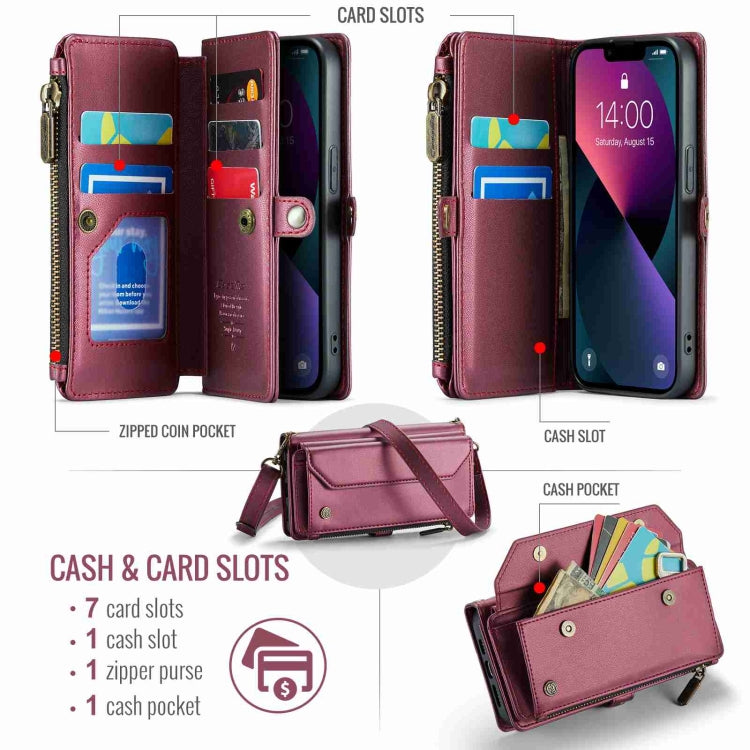 For iPhone 13 CaseMe C36 Card Slots Zipper Wallet RFID Anti-theft Leather Phone Case(Wine Red) - HoMEdemic™ 