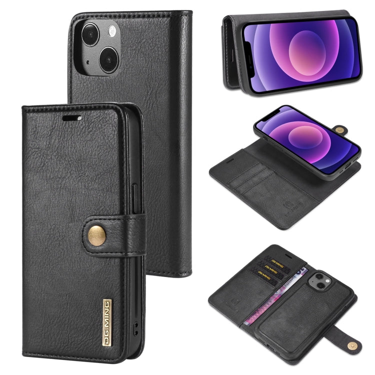 For iPhone 13 DG.MING Crazy Horse Texture Flip Detachable Magnetic Leather Case with Holder & Card Slots & Wallet(Black) - HoMEdemic™ 