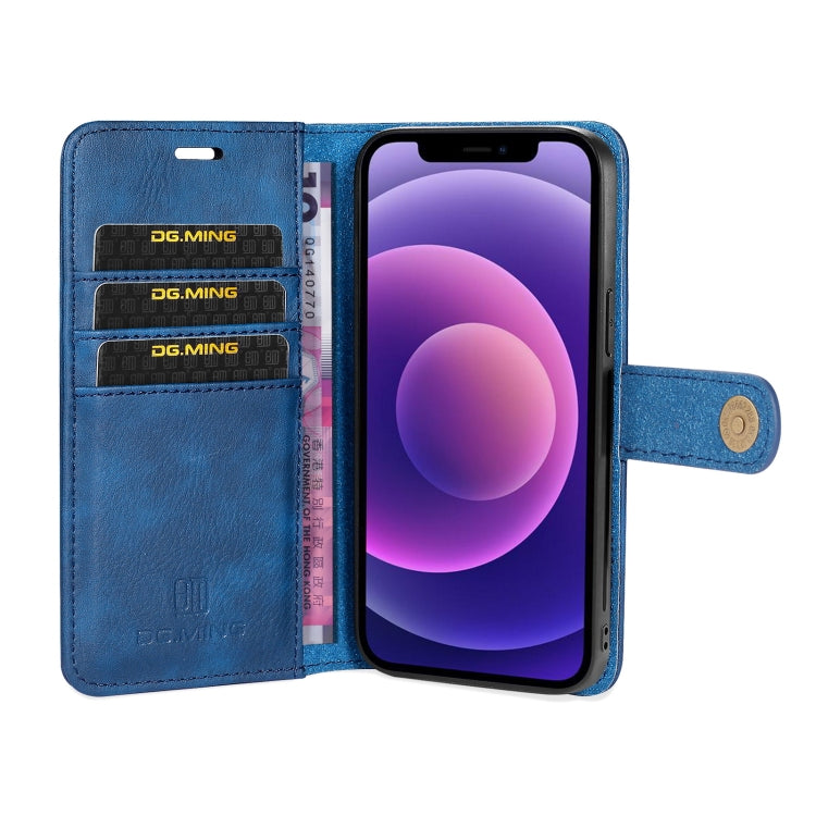 For iPhone 13 DG.MING Crazy Horse Texture Flip Detachable Magnetic Leather Case with Holder & Card Slots & Wallet(Blue) - HoMEdemic™ 