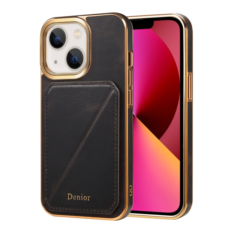 For iPhone 13 Denior Oil Wax Leather Electroplating Card Slot Holder Phone Case(Black) - HoMEdemic™ 