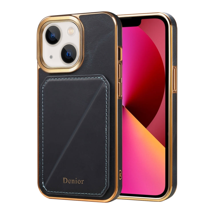 For iPhone 13 Denior Oil Wax Leather Electroplating Card Slot Holder Phone Case(Blue) - HoMEdemic™ 